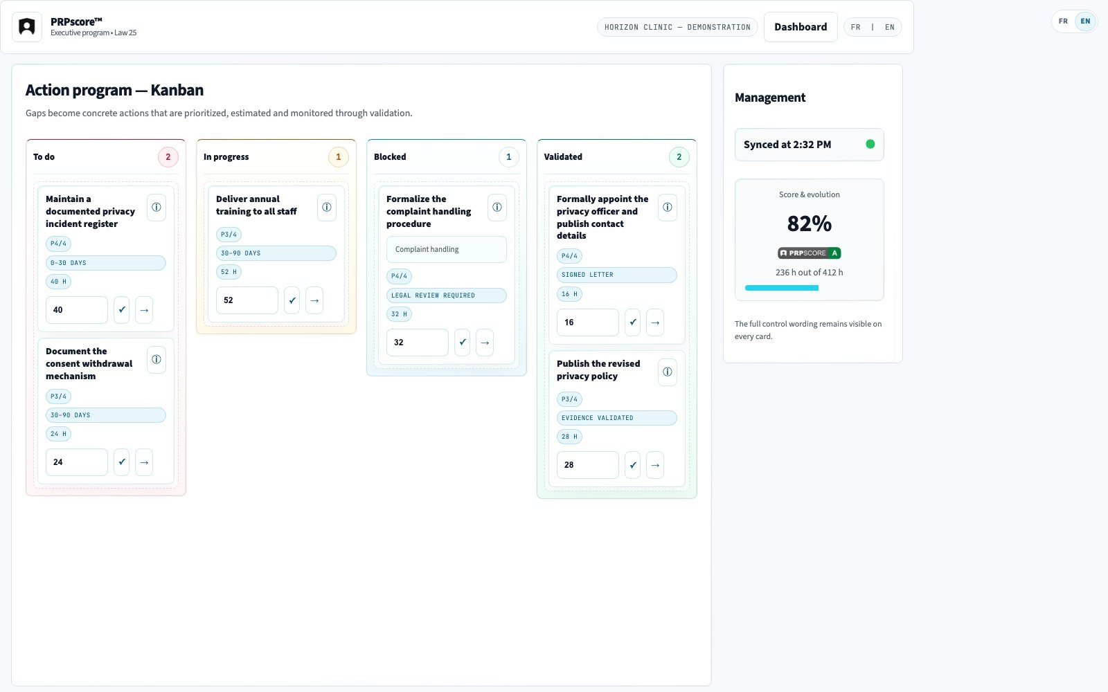 Completed Kanban program with full action wording