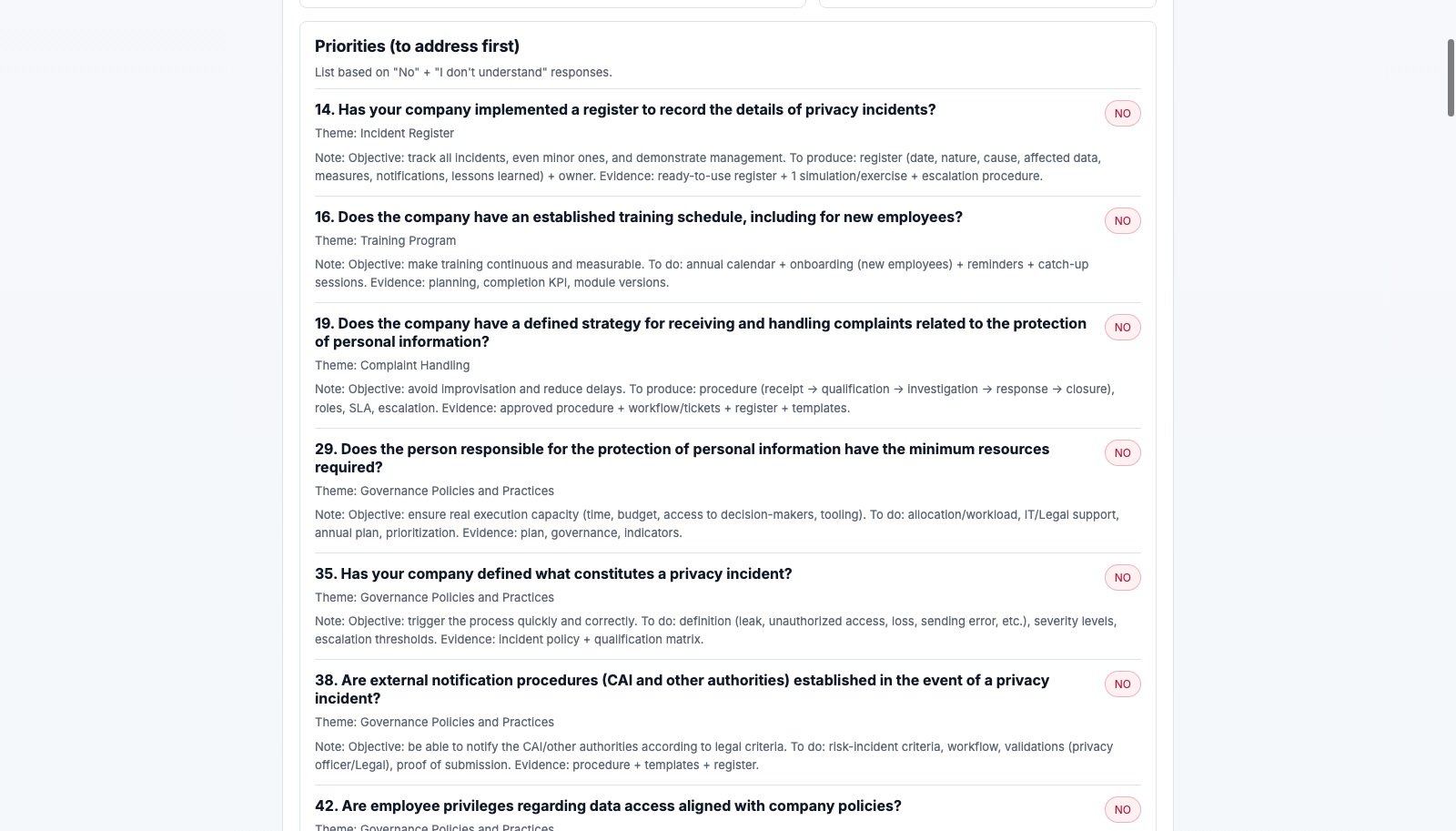 Professional compliance report with detailed results